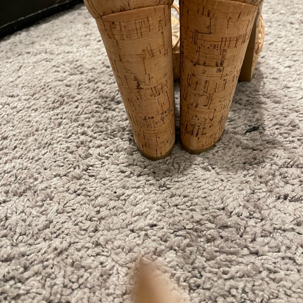 Aqua Tan Cork Strappy Heels - Picture 7 of 8